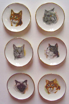 Dollhouse Miniature 6 Cat Plates